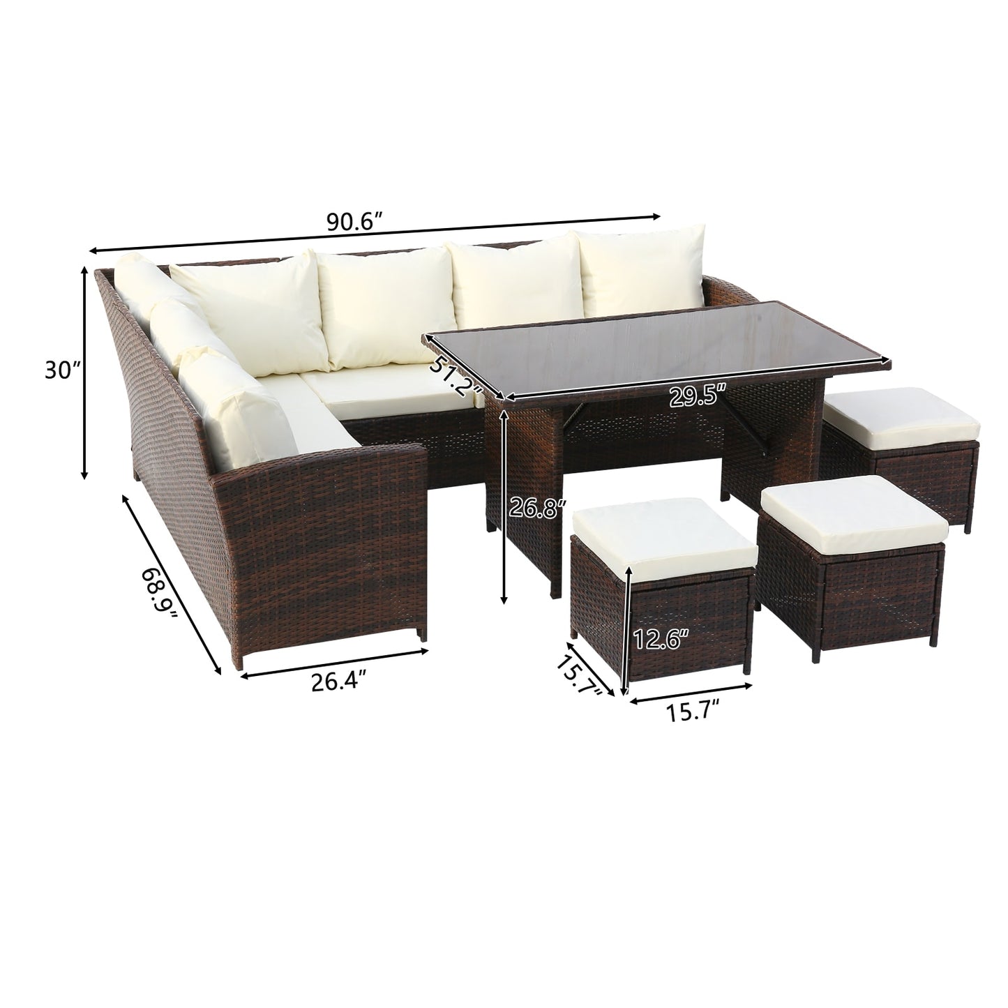 9-Seater Outdoor Furniture; Sofa, Dining Table, Free Rain Cover in Black