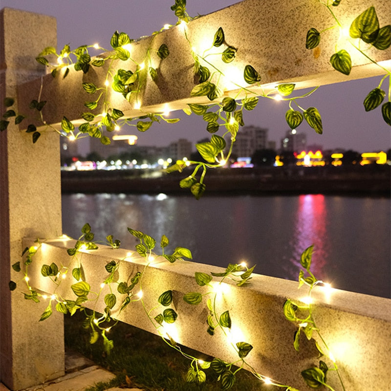 2.3m Silk Leaf Ivy Vine 3m LED String Lights for Home Wedding Party