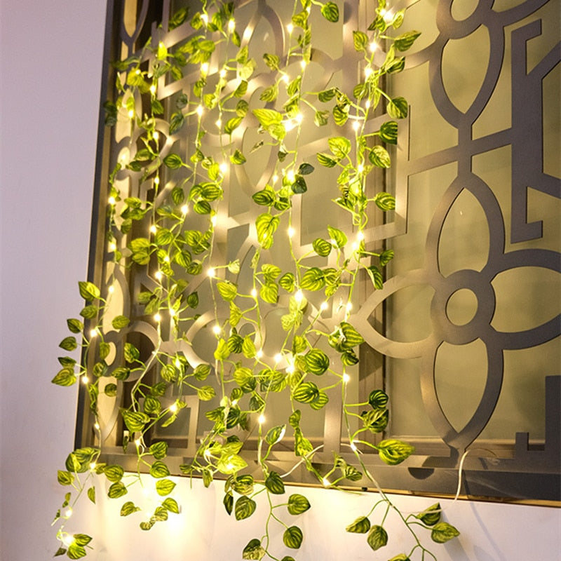 2.3m Silk Leaf Ivy Vine 3m LED String Lights for Home Wedding Party