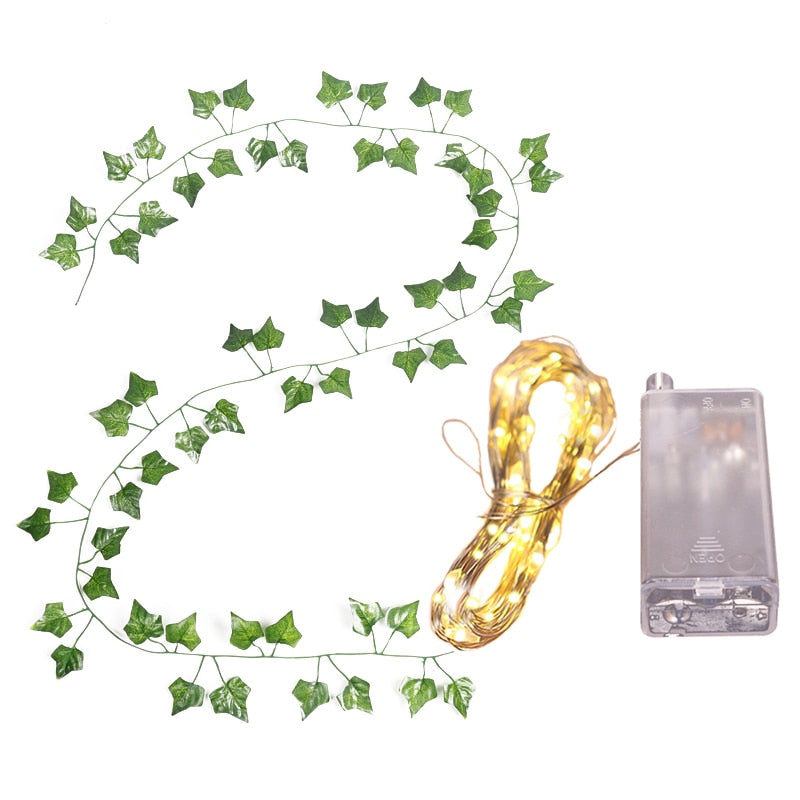 2.3m Silk Leaf Ivy Vine 3m LED String Lights for Home Wedding Party