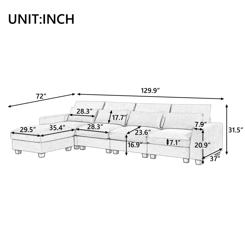 Modern Large L-Shape Feather Filled Sectional Sofa