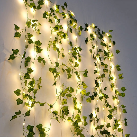 2.3m Silk Leaf Ivy Vine 3m LED String Lights for Home Wedding Party